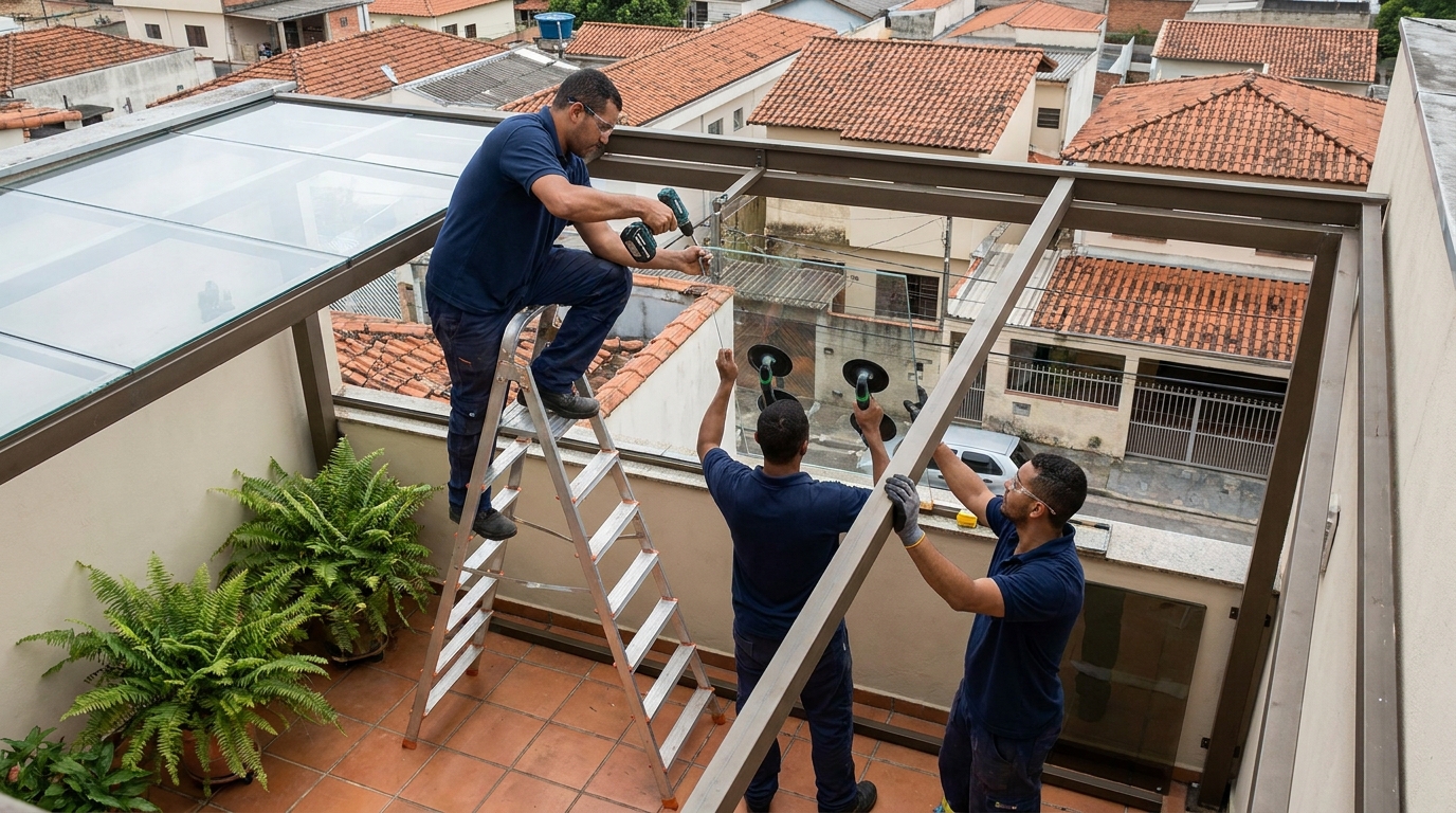 Cobertura de vidro em terraço com telhados em São Luís-MA