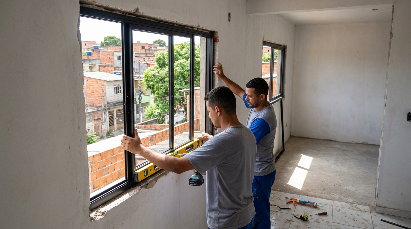 Esquadria de alumínio em obra em São Luís-MA