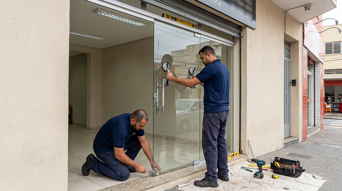 Porta de vidro com puxador inox em São Luís-MA